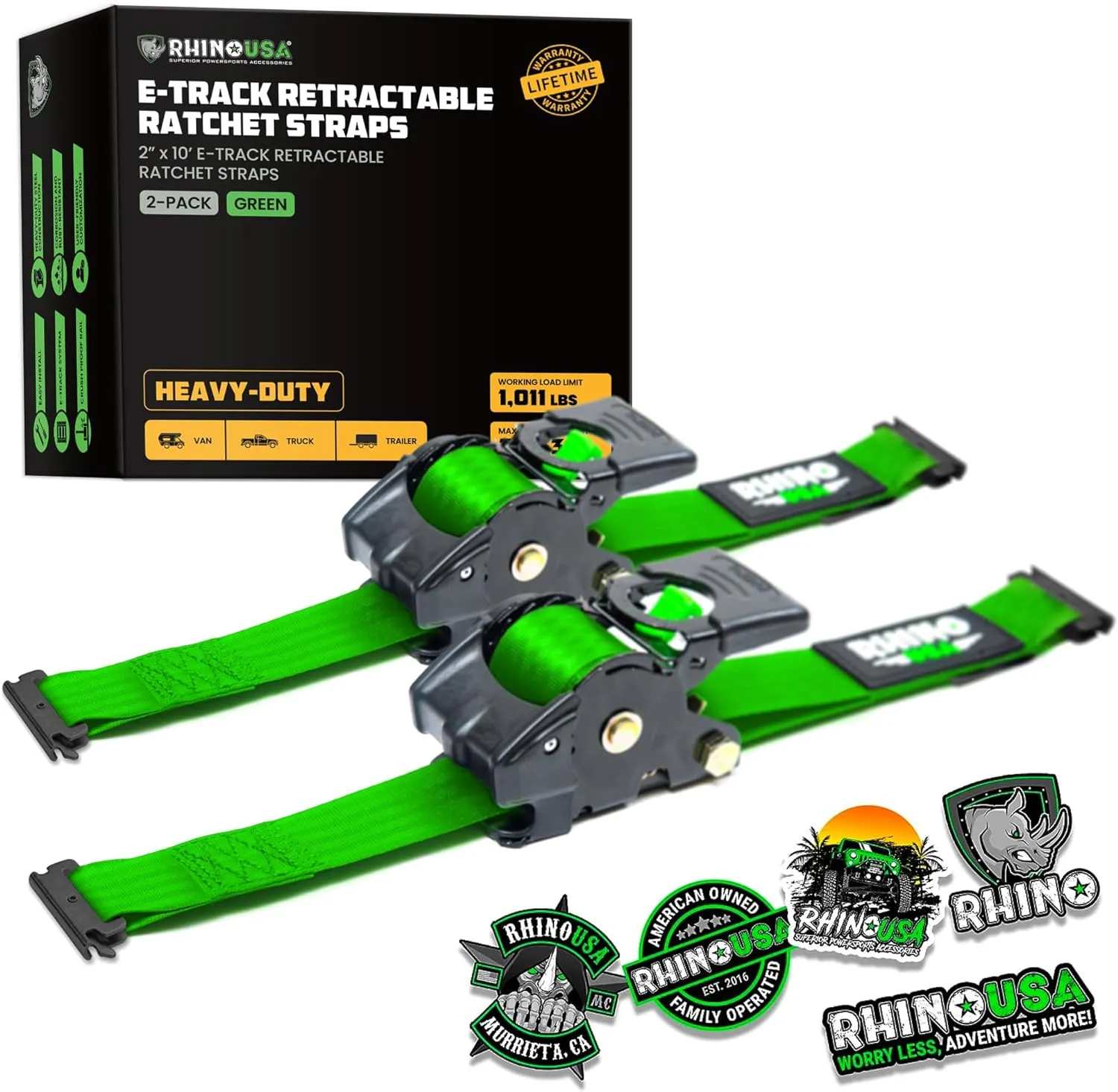 2" x 10' Retractable E-Track Ratchet Straps