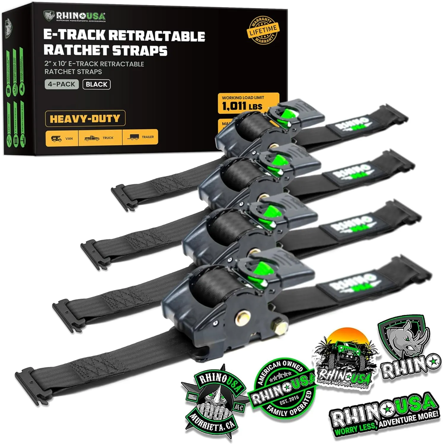 2" x 10' Retractable E-Track Ratchet Straps