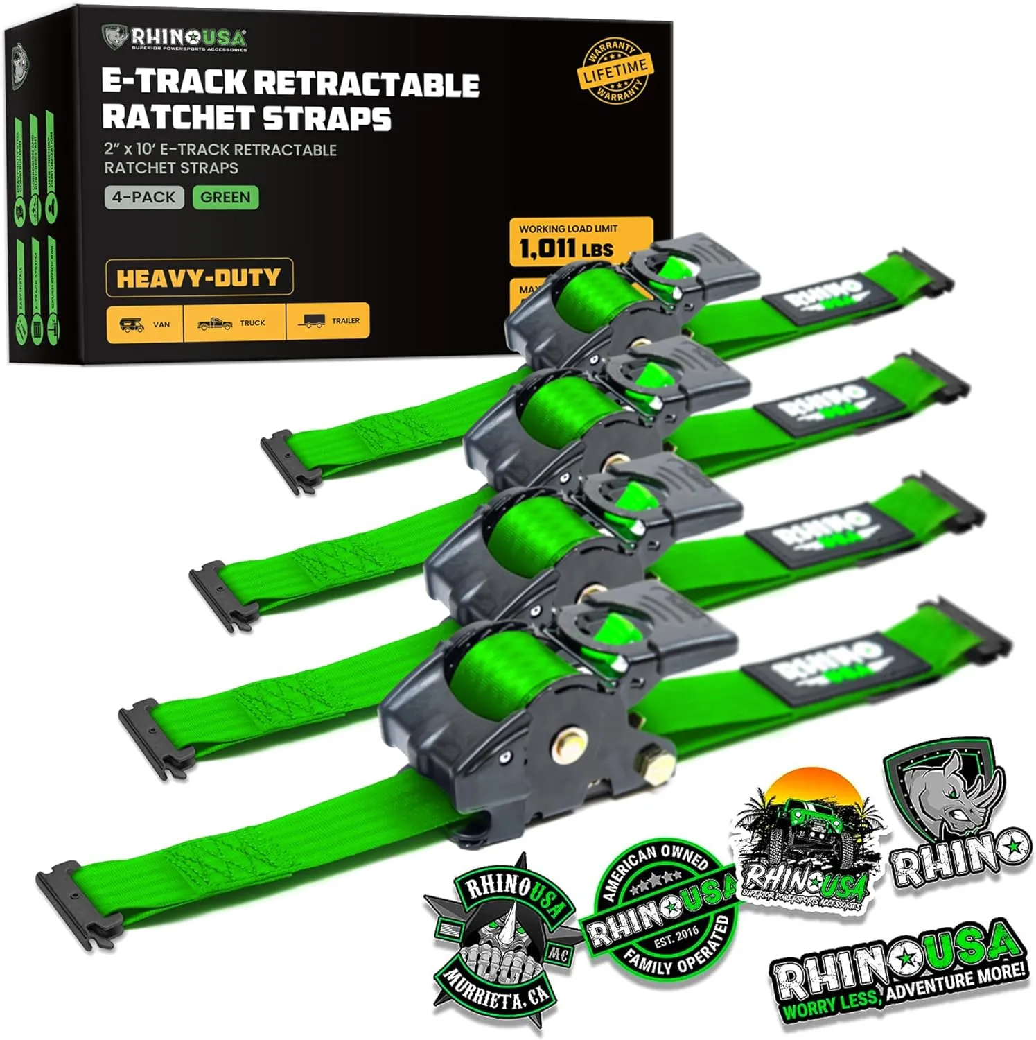 2" x 10' Retractable E-Track Ratchet Straps