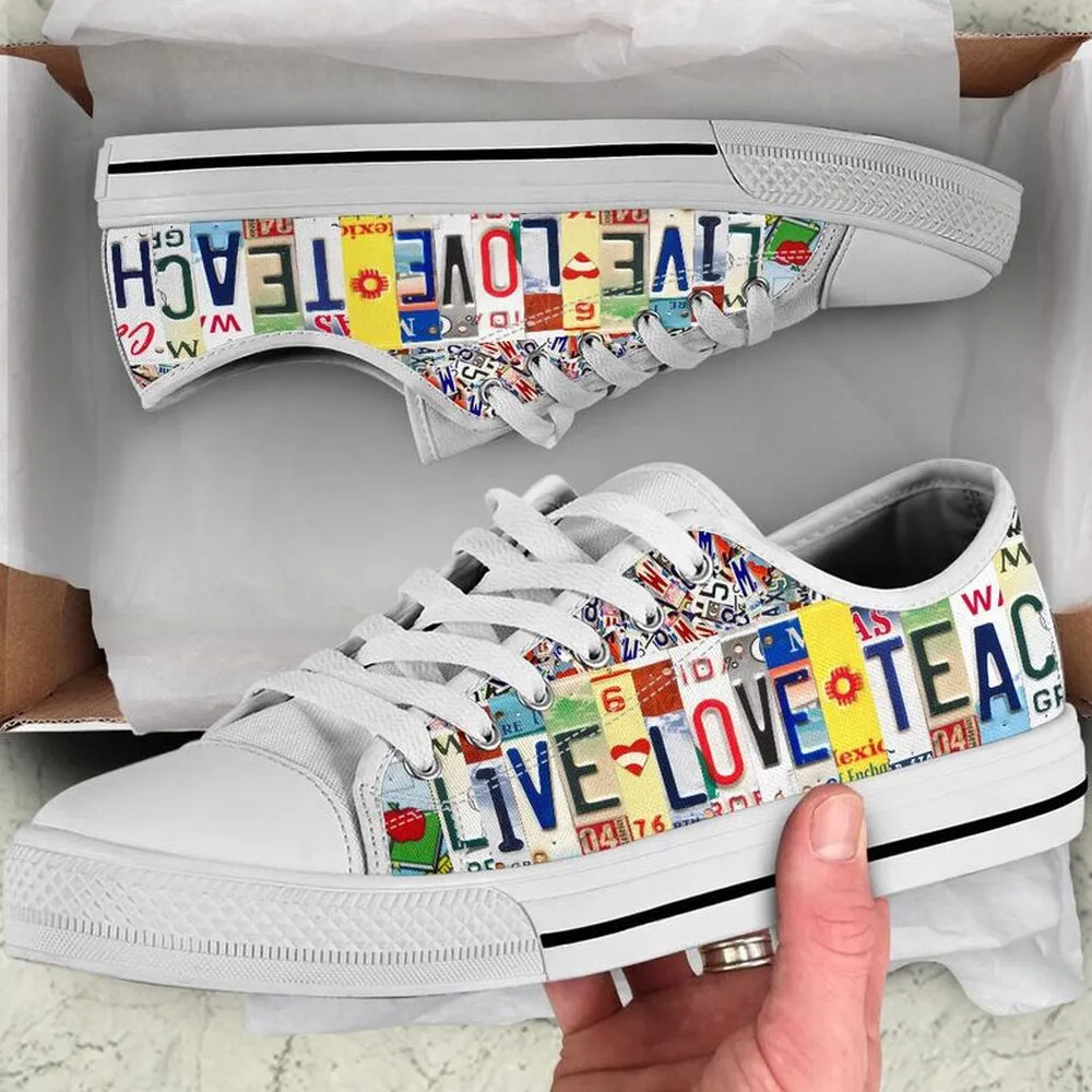 5Th Grade Live Love License Plates Low Top Shoes, Teacher Shoes, Low Top Sneakers