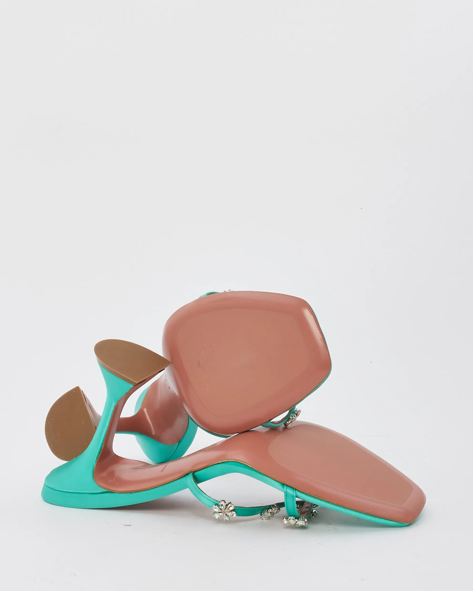 Amina Muaddi Green Satin Lily Embelished Flower Mule Sandals - 39