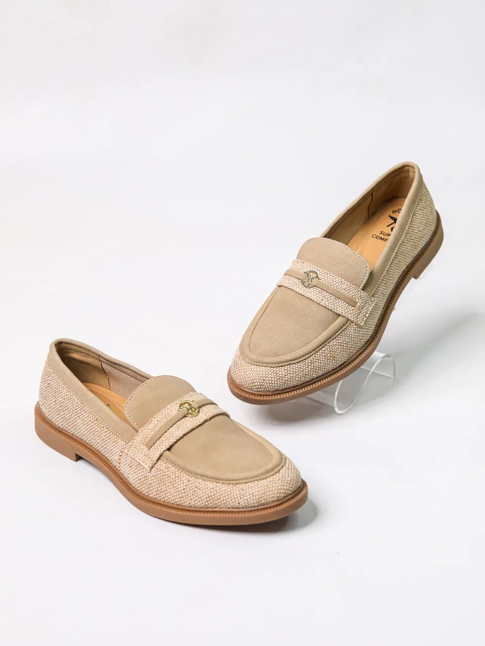 Angelia Beige Flat Loafers