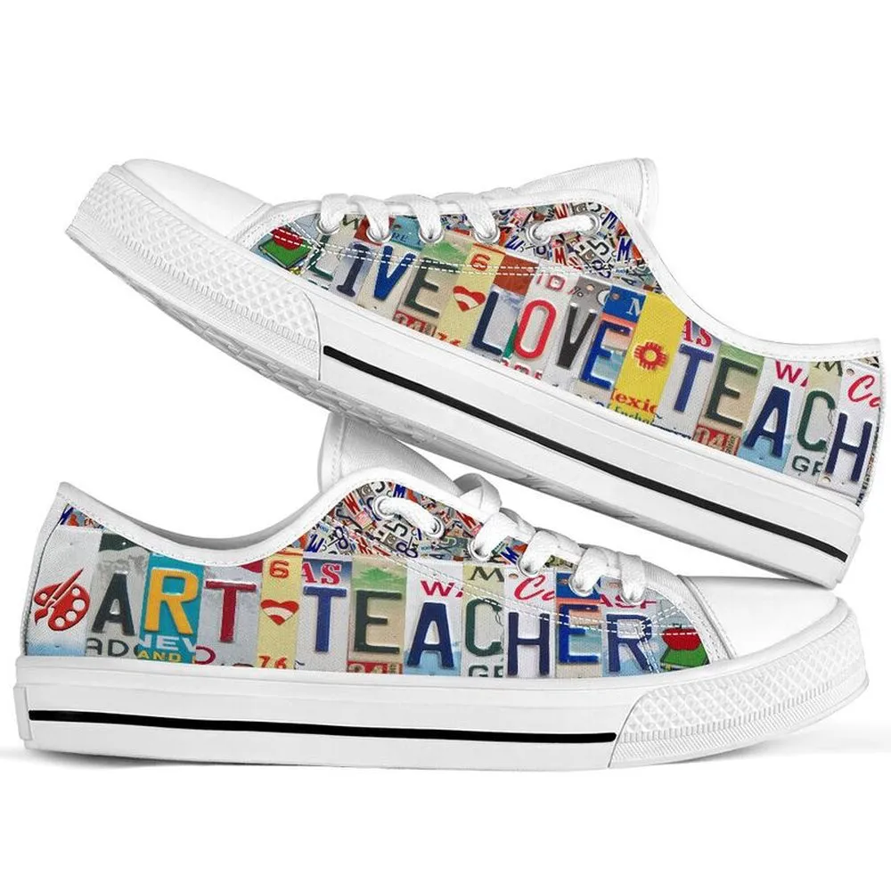 Art Teacher Love Teach License Plates Low Top Shoes, Teacher Shoes, Low Top Sneakers