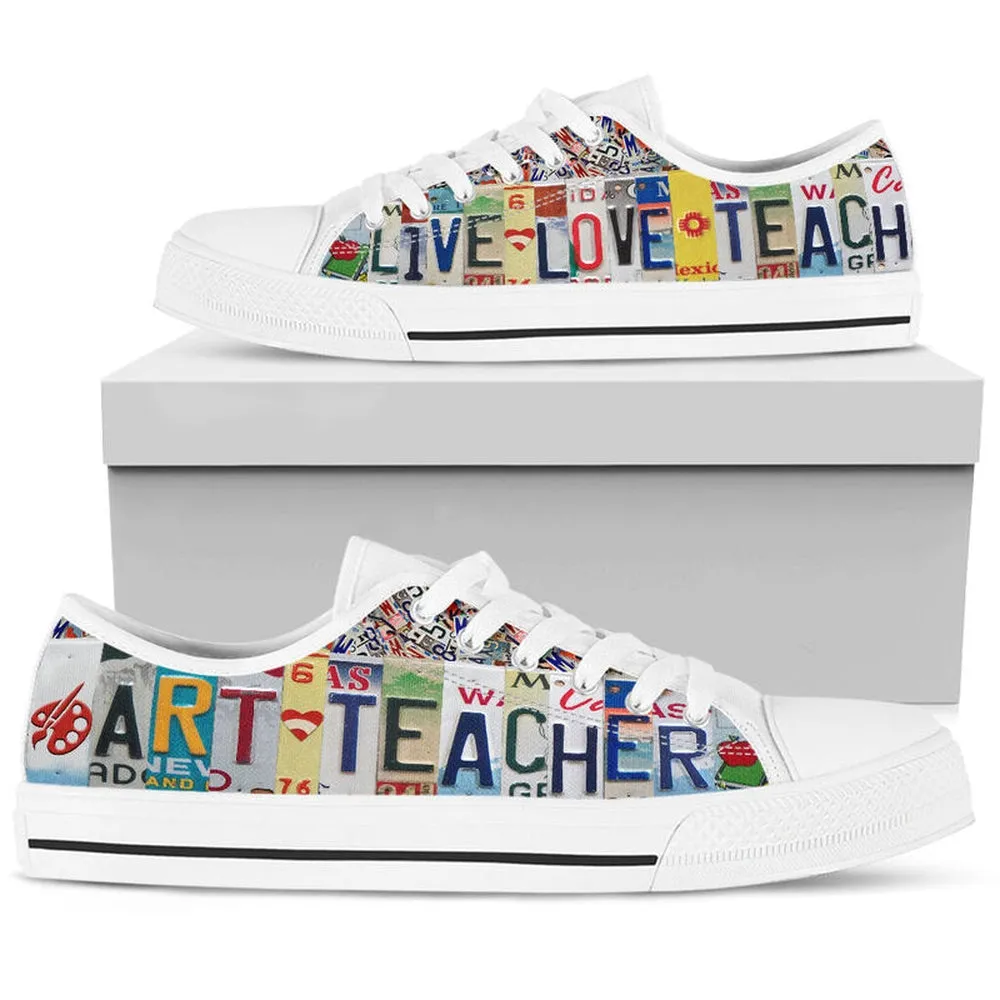 Art Teacher Love Teach License Plates Low Top Shoes, Teacher Shoes, Low Top Sneakers