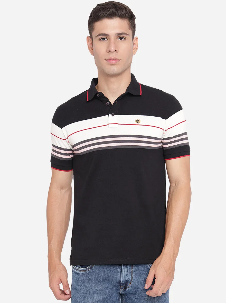 Black & White Striped Slim Fit Polo T-Shirt | JadeBlue