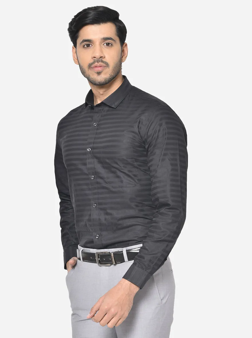 Black Striped Slim Fit Party Wear Shirt | Greenfibre