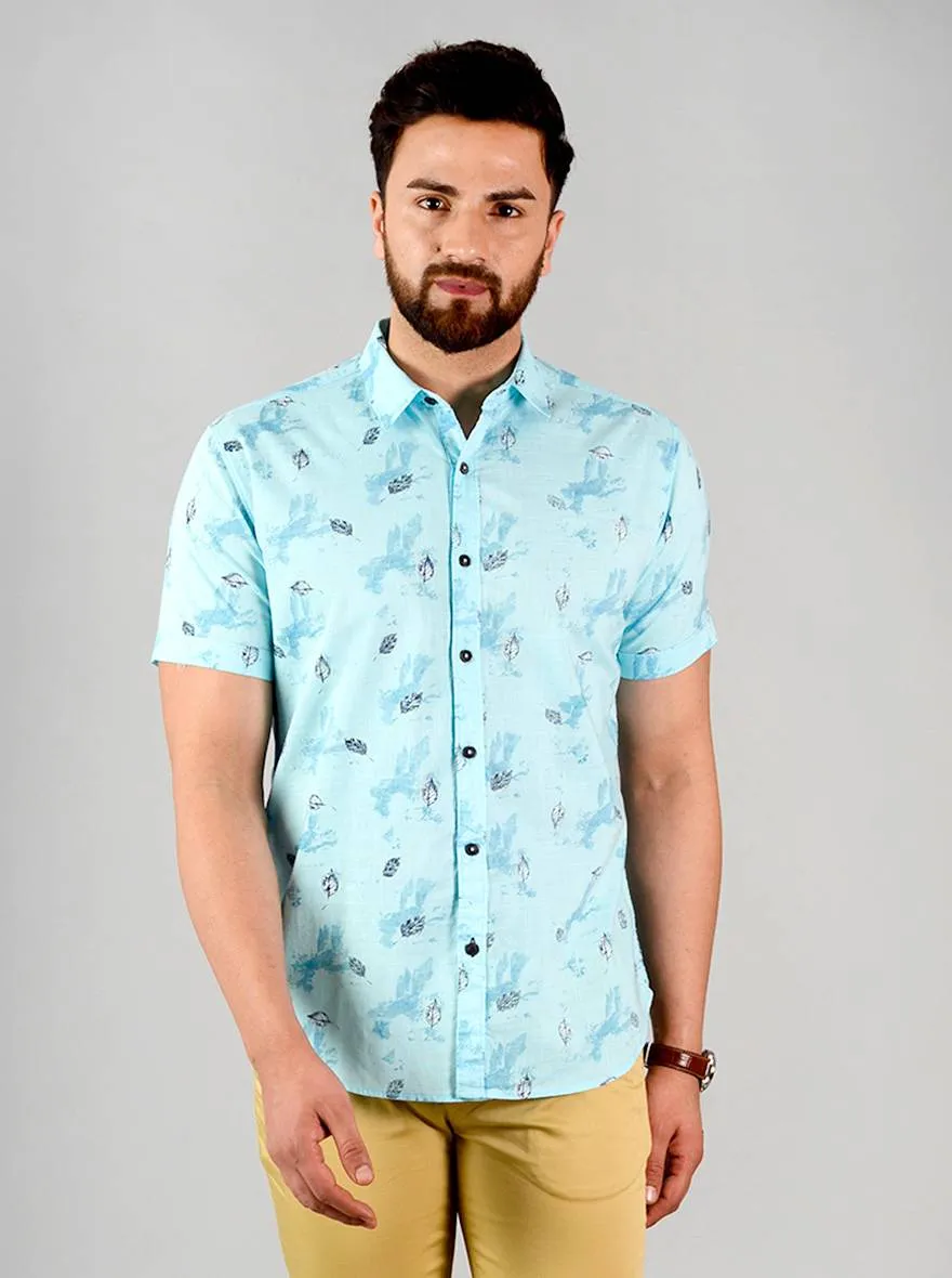 Blue Printed Slim Fit Casual Shirt | Greenfibre