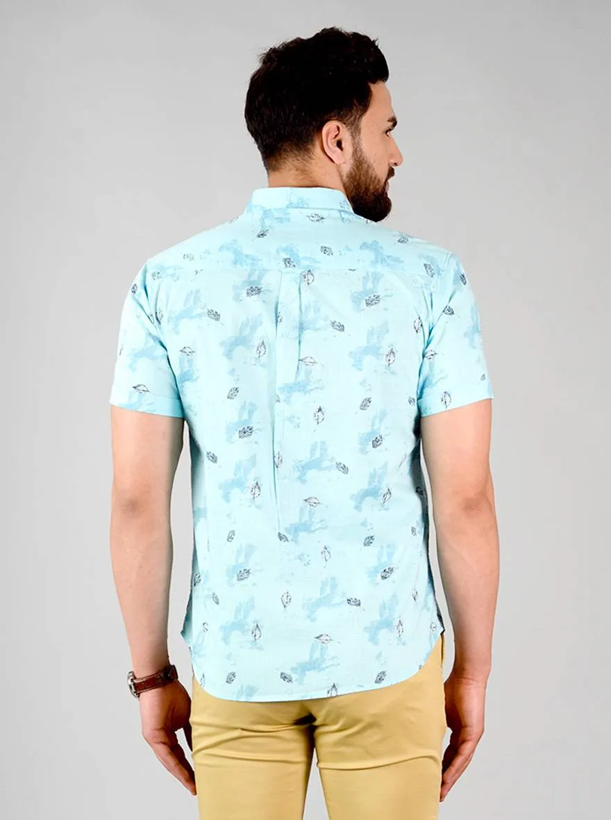 Blue Printed Slim Fit Casual Shirt | Greenfibre