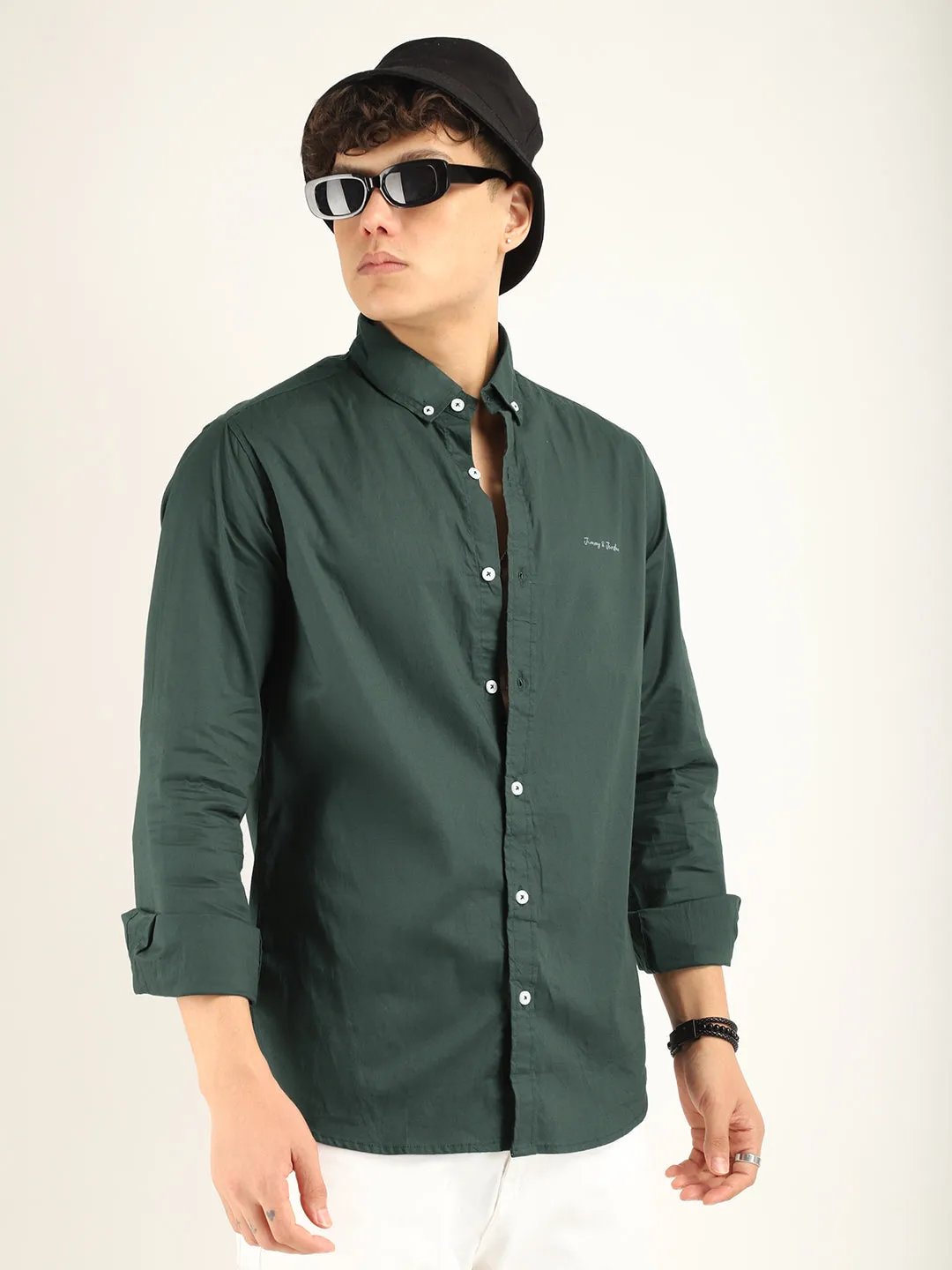 Calista Dark Green Mandarin Shirt