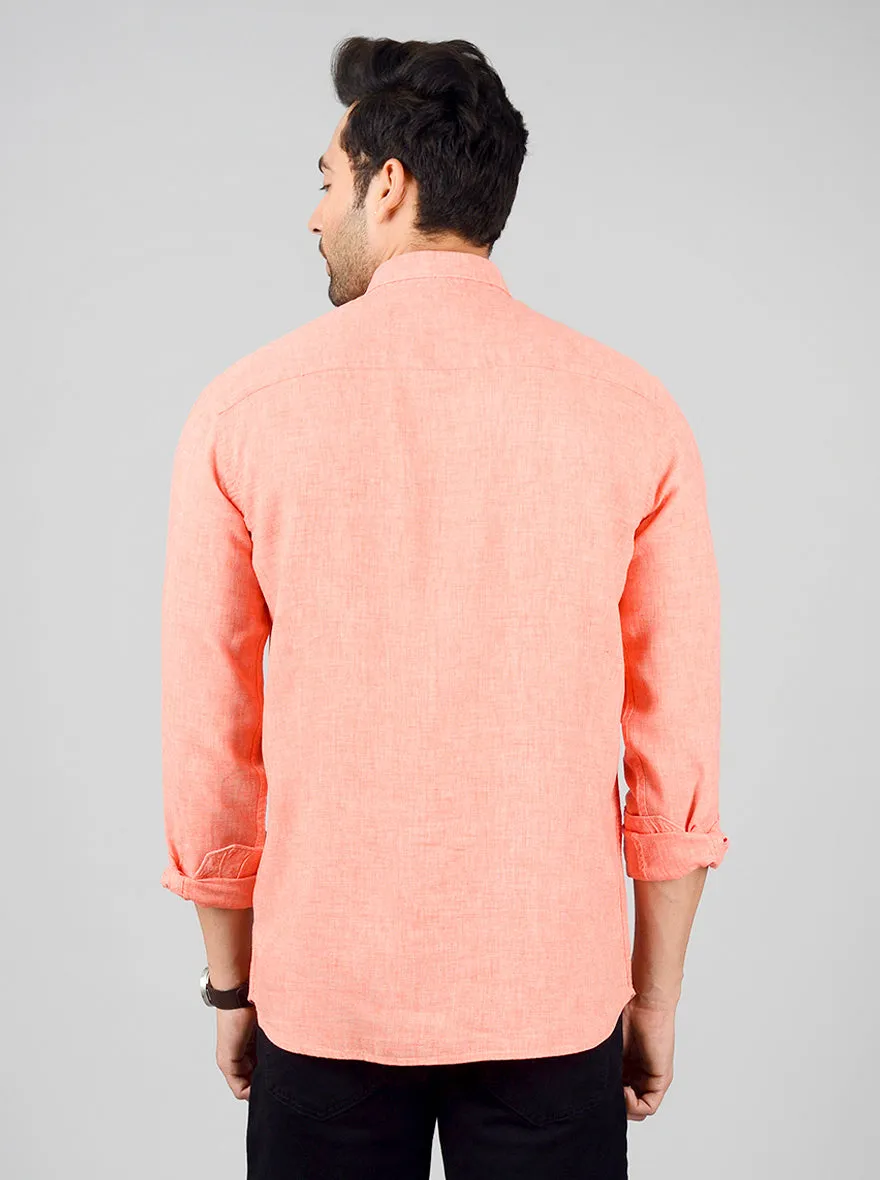 Camellia Orange Solid Slim Fit Casual Shirt | JadeBlue