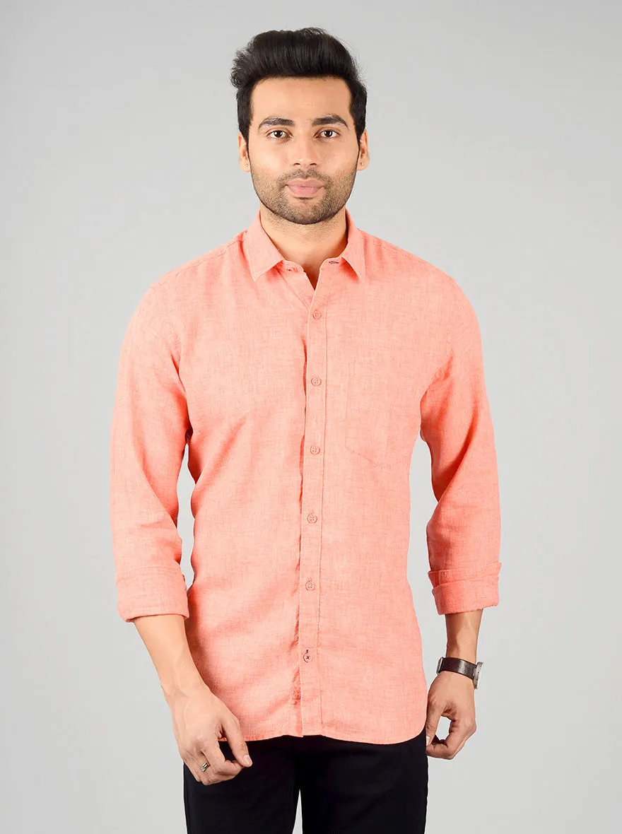 Camellia Orange Solid Slim Fit Casual Shirt | JadeBlue