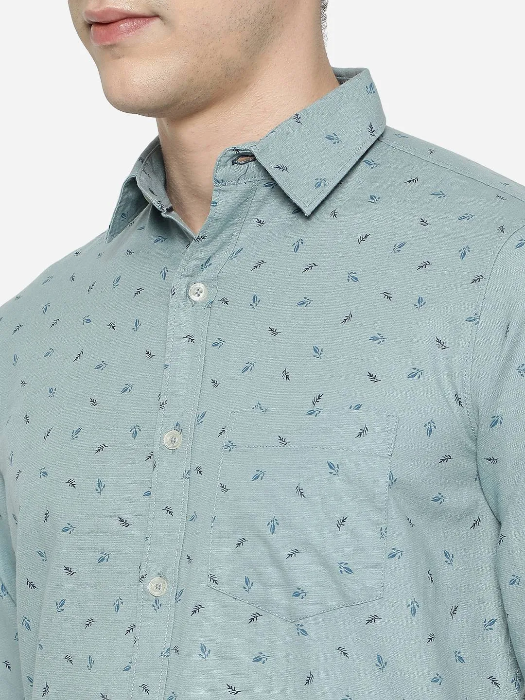 Canal Blue Printed Slim Fit Semi Casual Shirt | JadeBlue