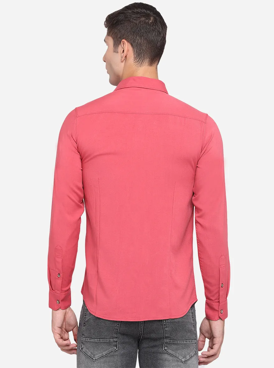 Cardinal Pink Solid Slim Fit Semi Casual Shirt | JadeBlue