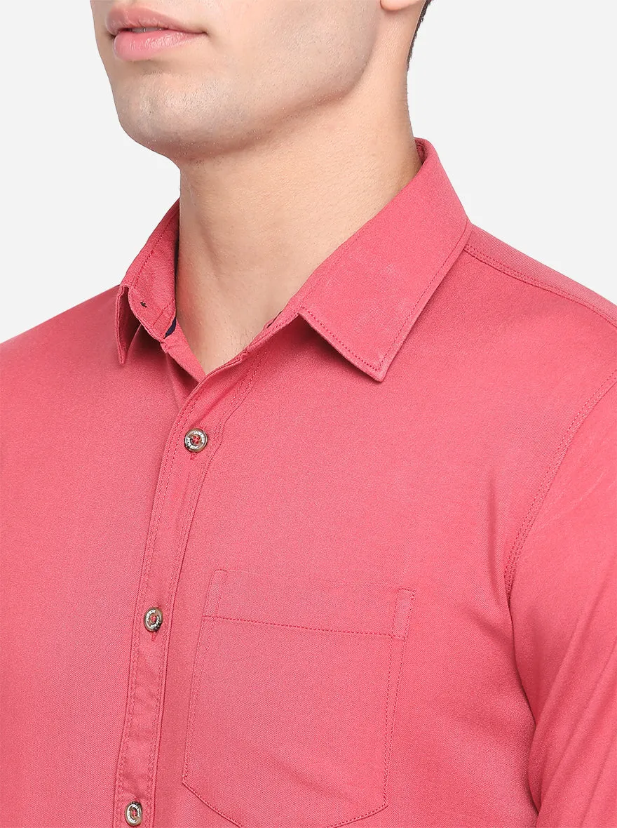 Cardinal Pink Solid Slim Fit Semi Casual Shirt | JadeBlue