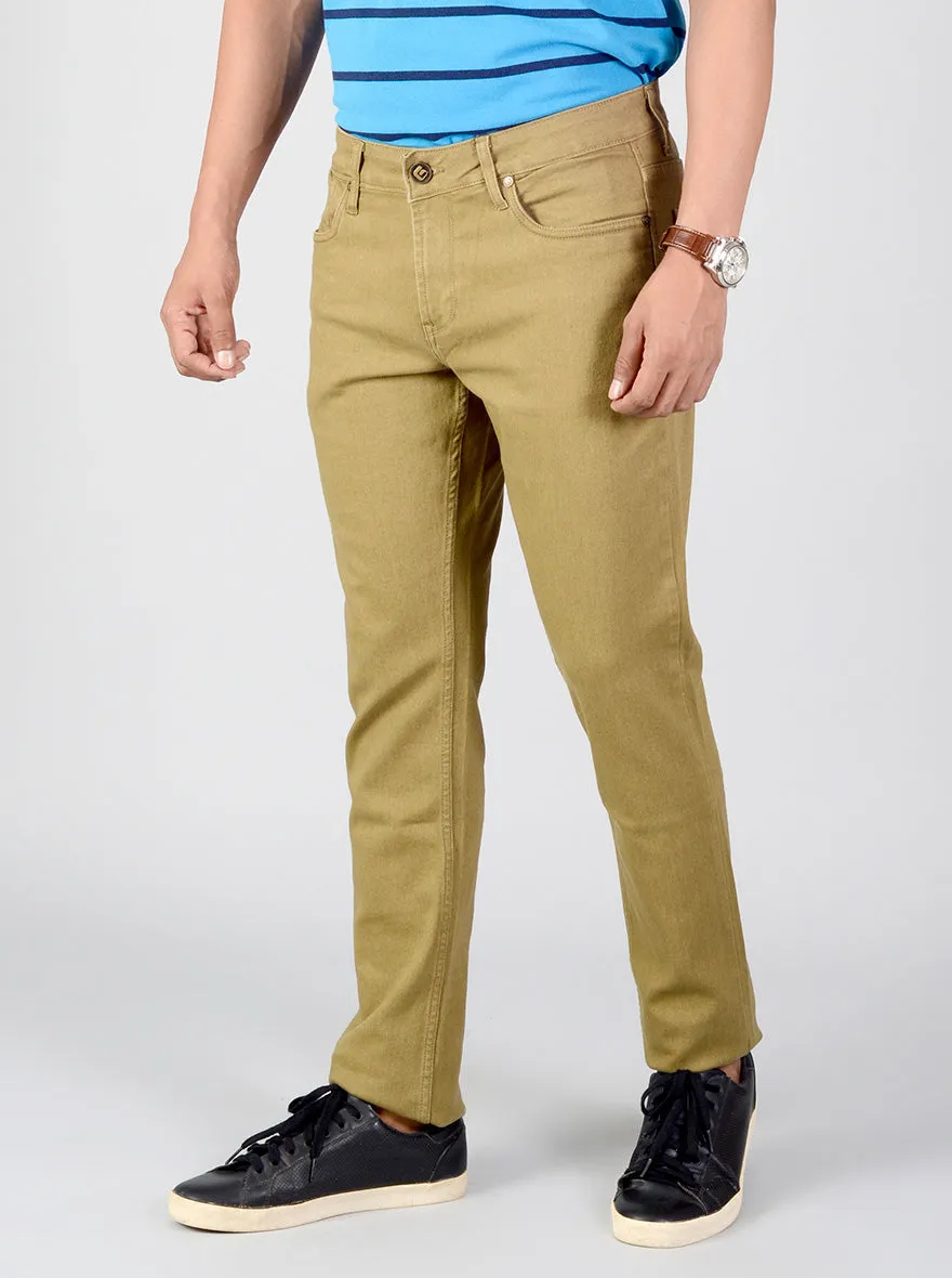 Castlerock Brown Solid Slim Fit Jeans | Greenfibre