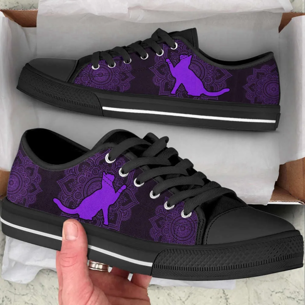 Cat Lover Shoes Mandala Purple Low Top Shoes Canvas Shoes Print Lowtop, Cat Canvas Shoes