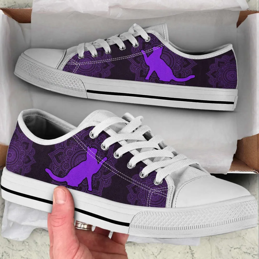 Cat Lover Shoes Mandala Purple Low Top Shoes Canvas Shoes Print Lowtop, Cat Canvas Shoes