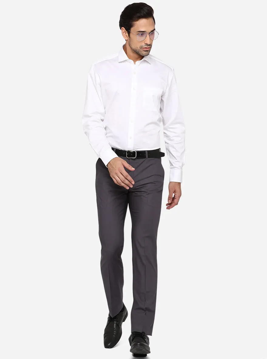 Charcoal Grey Solid Slim Fit Formal Trouser | Metal