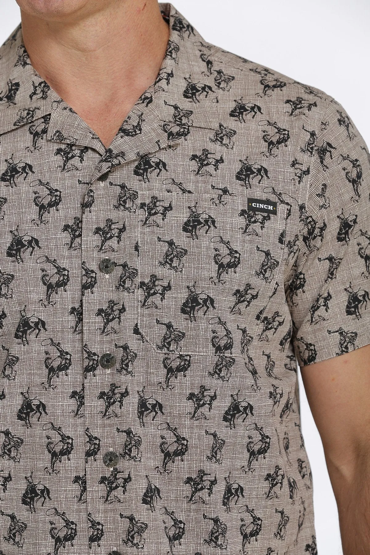 Cinch Men's Stone Cowboy Print Short Sleeve Button Up