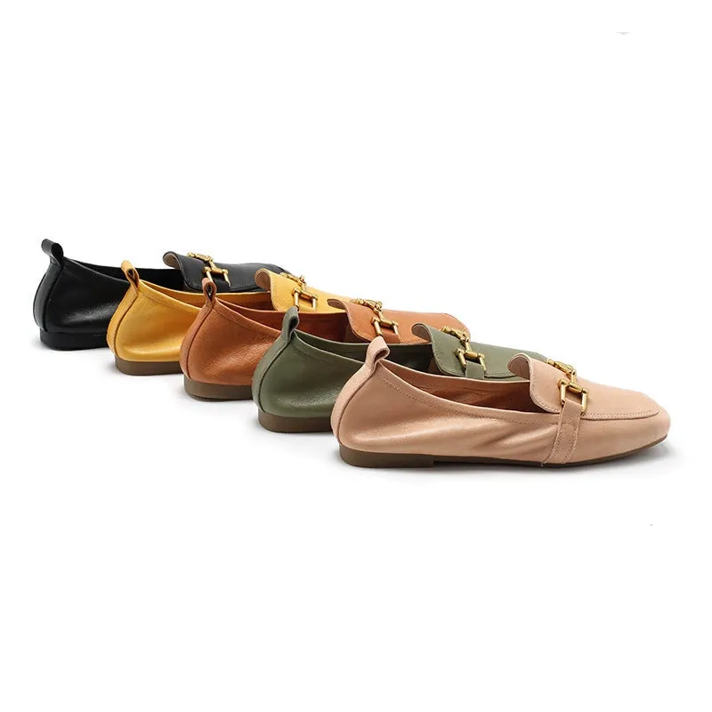 Classic Horsebit-Detailed Leather Loafers for Women in Black/Pink/Yellow/Apricot/Green