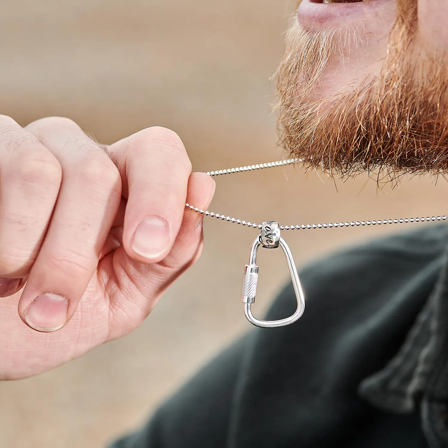 Climbing Carabiner Travel Safe Silver Necklace