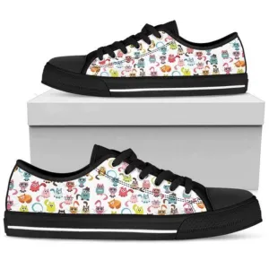 Colorful Animated Cat'S Design For Women Low Top Shoes, Cat Canvas Shoes