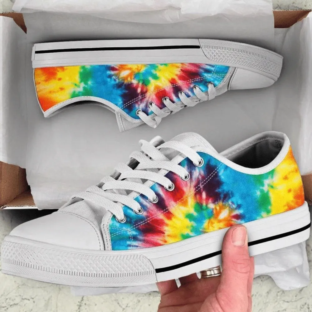 Colorful Tie Dye Yellow Red Blue Purple Abstract Art Low Top Shoes, Low Top Sneaker, Low Top Canvas Shoes