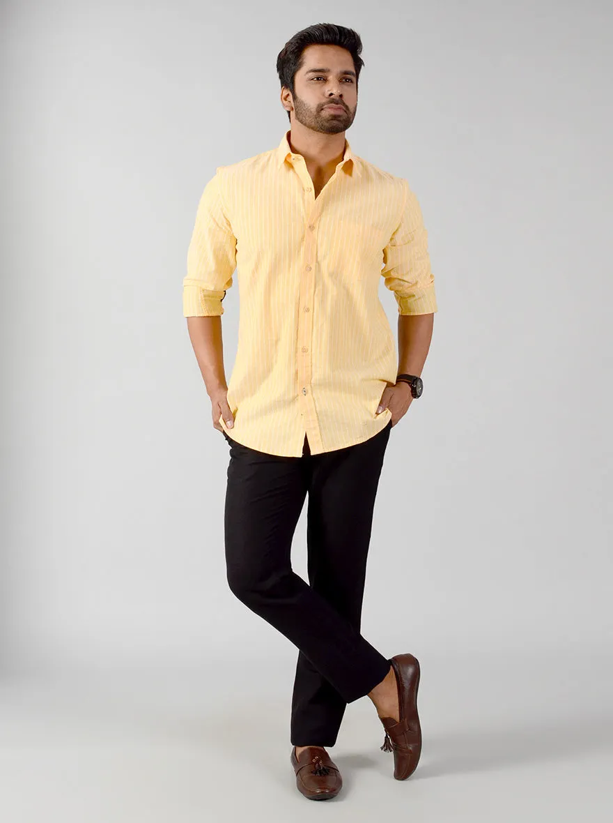 Corn Yellow Striped Slim Fit Casual Shirt | JadeBlue