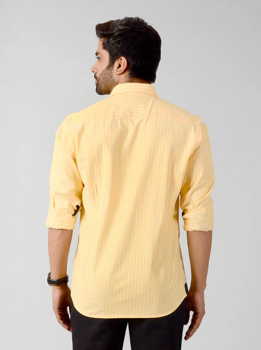 Corn Yellow Striped Slim Fit Casual Shirt | JadeBlue