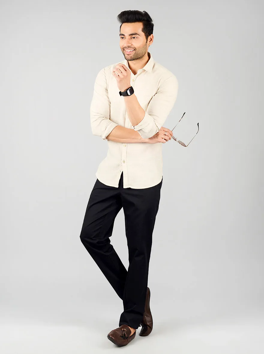 Cream Solid Slim Fit Casual Shirt | JadeBlue