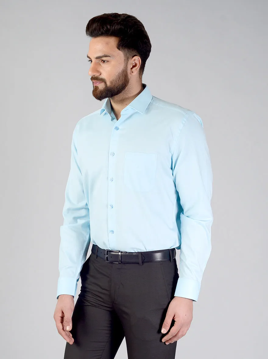 Crystal Blue Self Textured Regular Fit Formal Shirt | JadeBlue