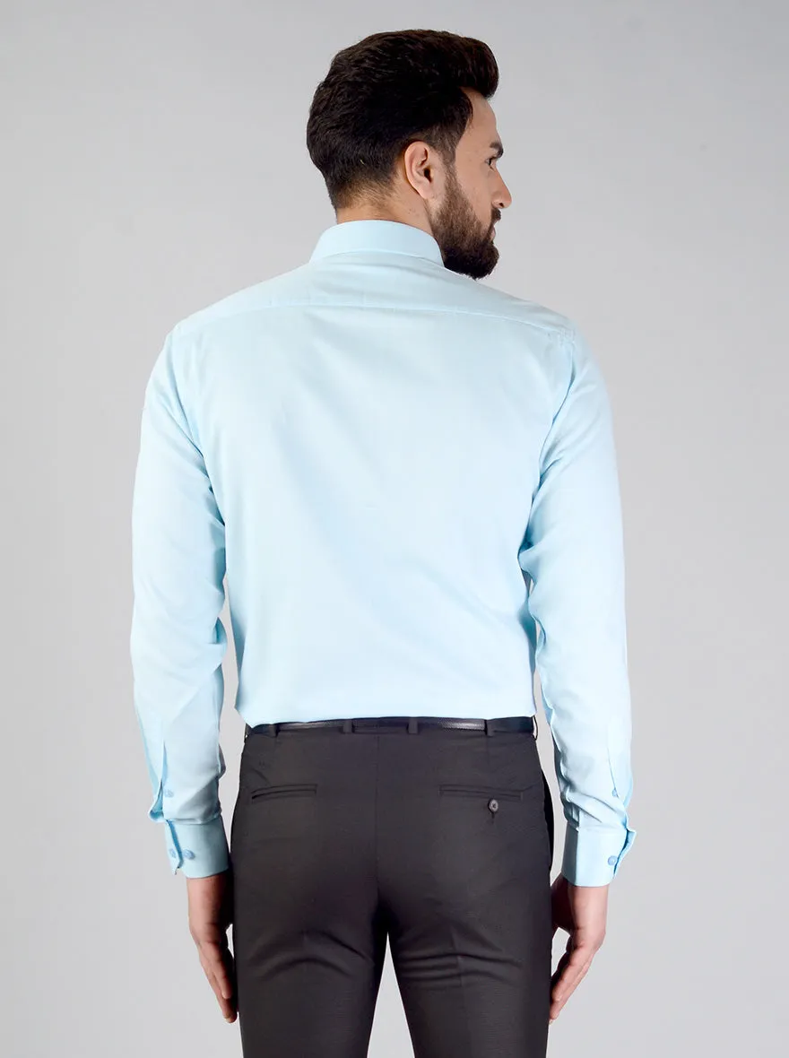 Crystal Blue Self Textured Regular Fit Formal Shirt | JadeBlue