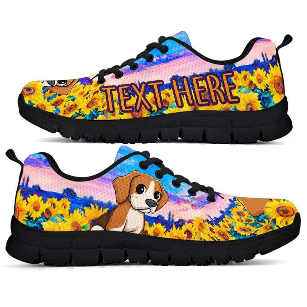 Custom Name Beagle Sneaker, Beagle Sunflower Sky Sneakers Running Shoes, Best Running Shoes