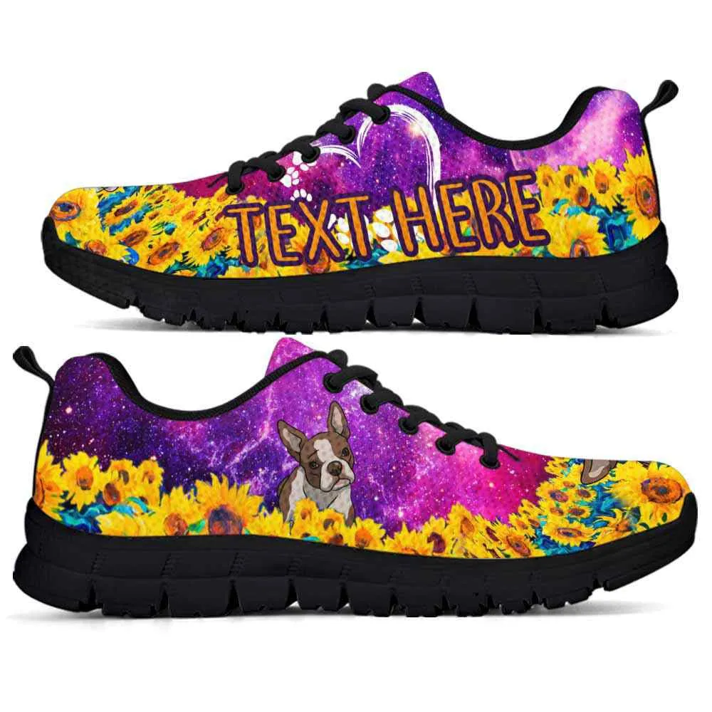 Custom Name Boston Terrier Sneaker, Boston Terrier Sunflower Galaxy Sneakers Running Shoes, Best Running Shoes