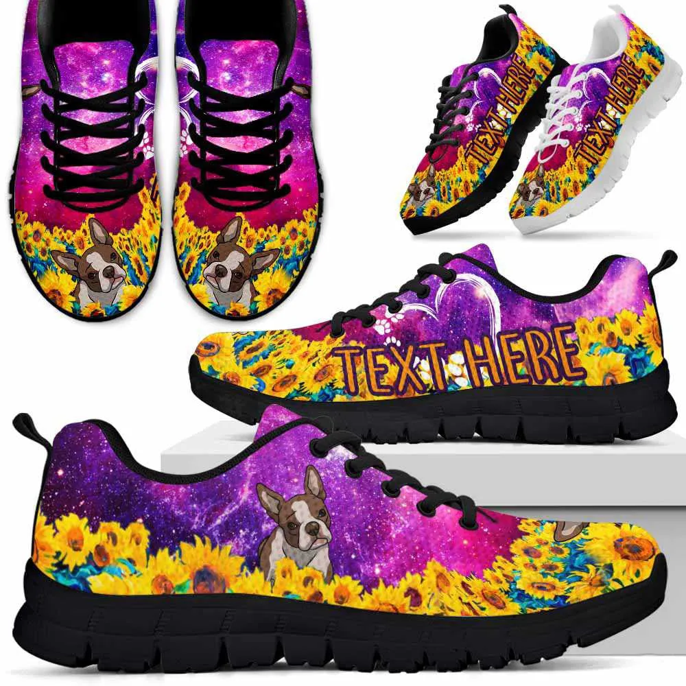 Custom Name Boston Terrier Sneaker, Boston Terrier Sunflower Galaxy Sneakers Running Shoes, Best Running Shoes