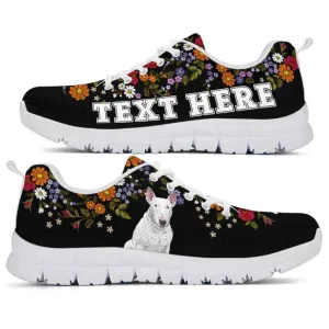 Custom Name Bull Terrier Sneaker, Bull Terrier Flower Floral Colorful Dog Lovers Sneakers Gym Running Shoes, Best Running Shoes