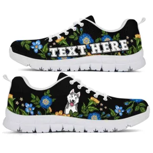 Custom Name Husky Sneaker, Husky Colorful Floral Flower Dog Lovers Sneakers Gym Running Shoes, Best Running Shoes