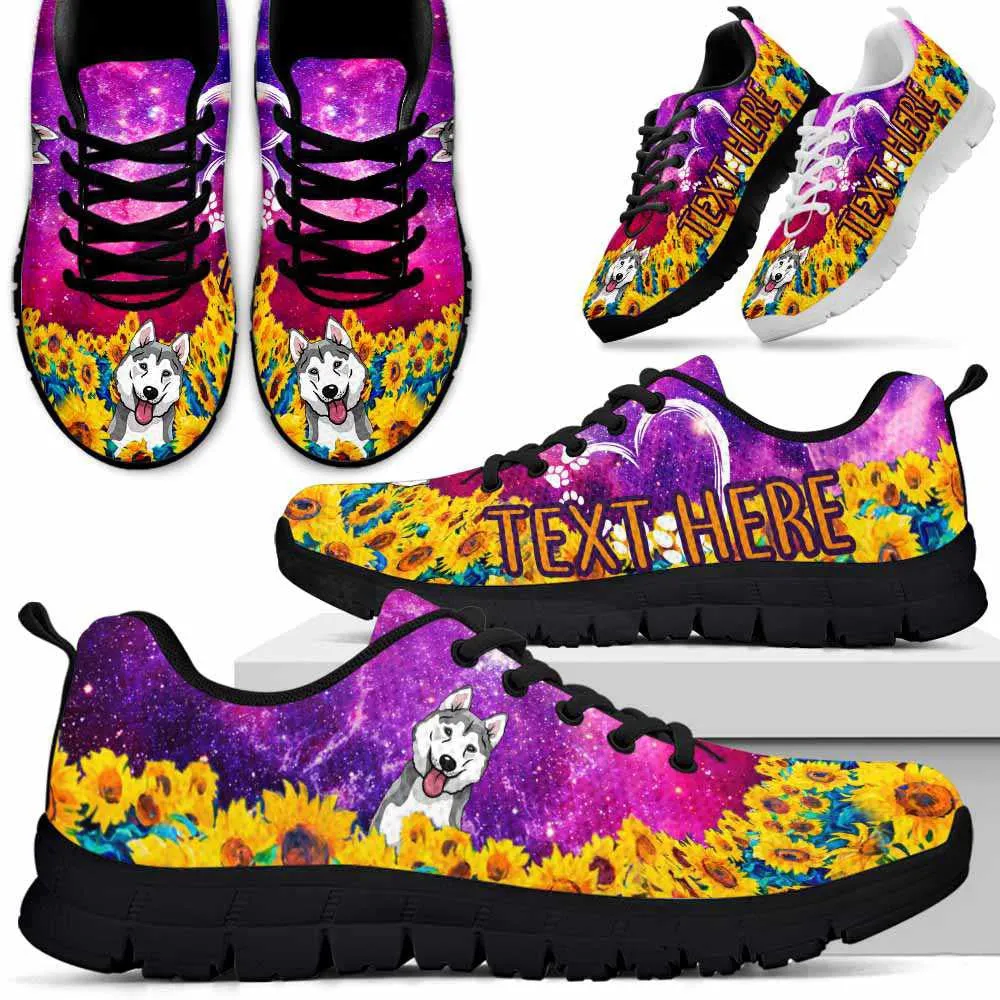 Custom Name Husky Sneaker, Husky Sunflower Galaxy Sneakers Running Shoes, Best Running Shoes