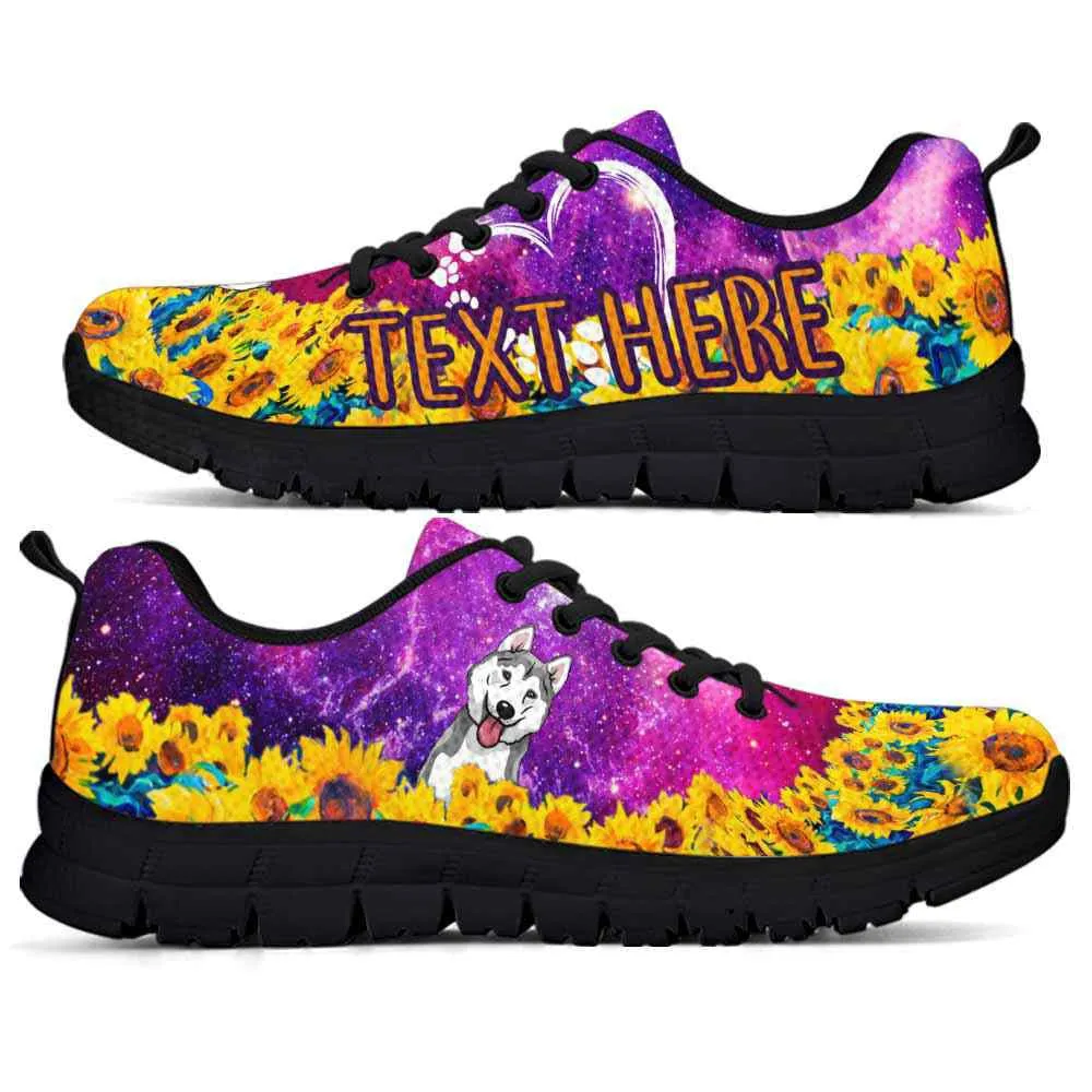 Custom Name Husky Sneaker, Husky Sunflower Galaxy Sneakers Running Shoes, Best Running Shoes