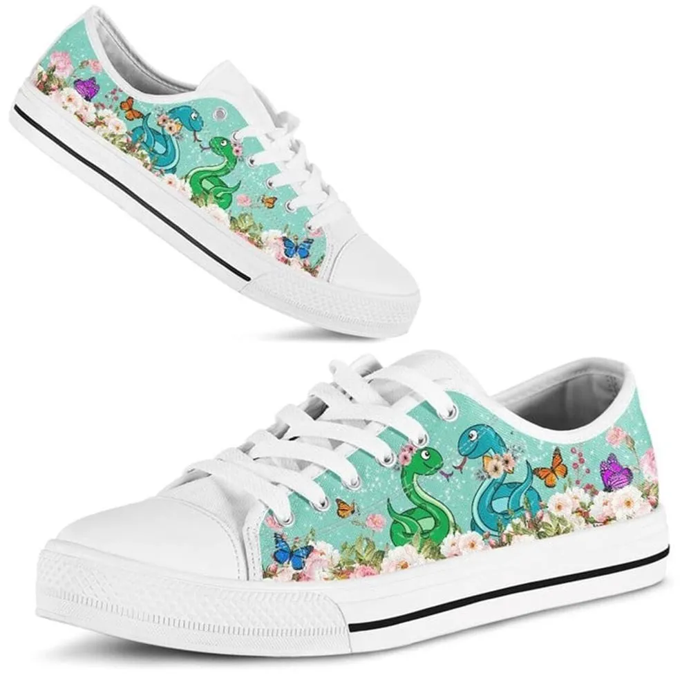 Cute Couple Snake Love Flower Watercolor Low Top Shoes, Low Top Sneaker, Low Top Canvas Shoes