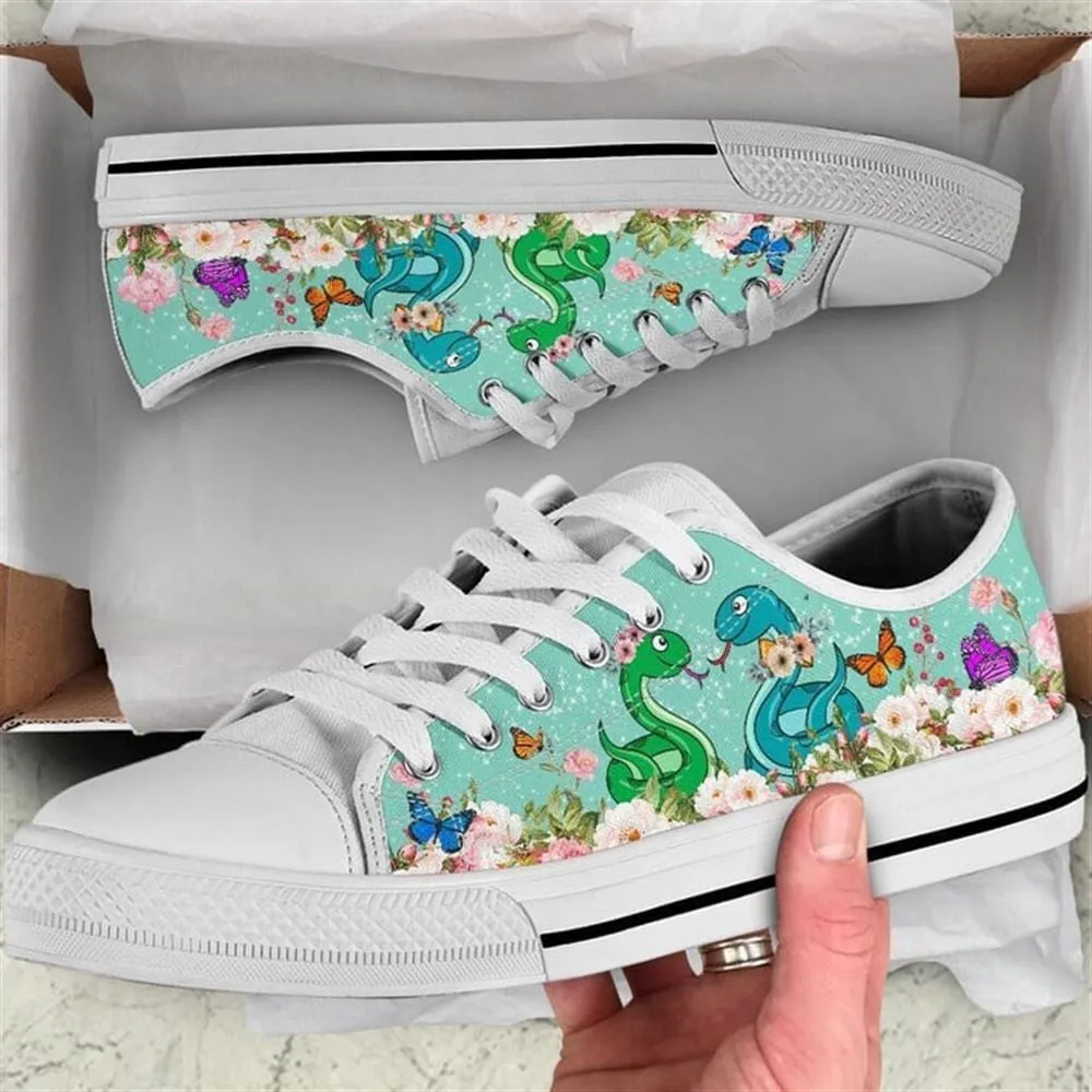 Cute Couple Snake Love Flower Watercolor Low Top Shoes, Low Top Sneaker, Low Top Canvas Shoes