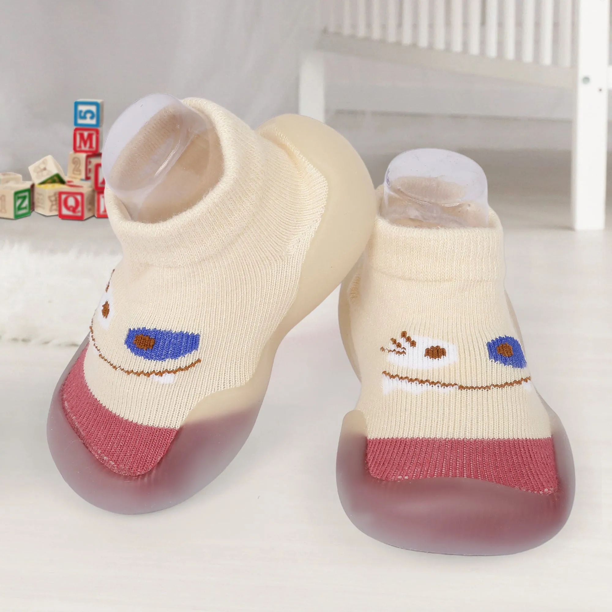 Cute Eye Anti-Skid Slip-On Rubber Sole Shoes - Cream, Maroon