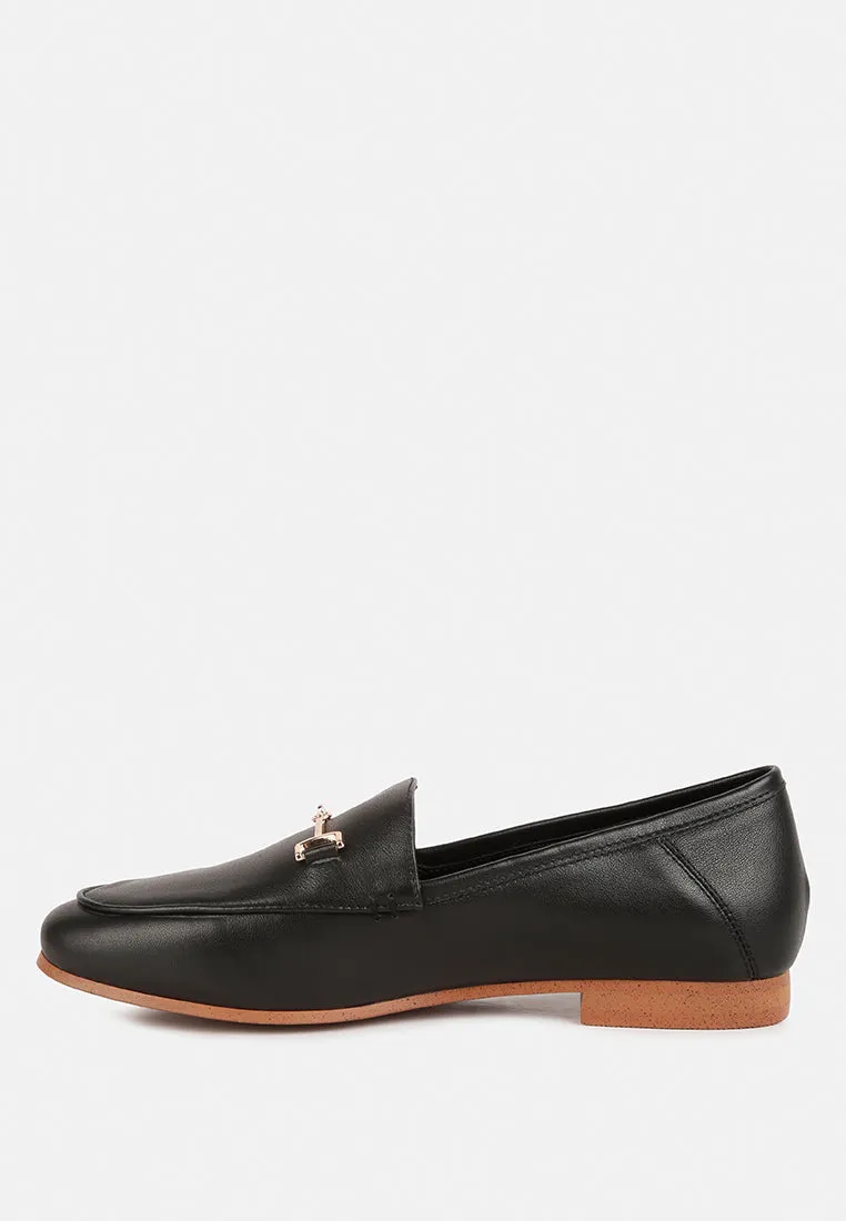 DARETH Horsebit Flat Heel Loafers in Black