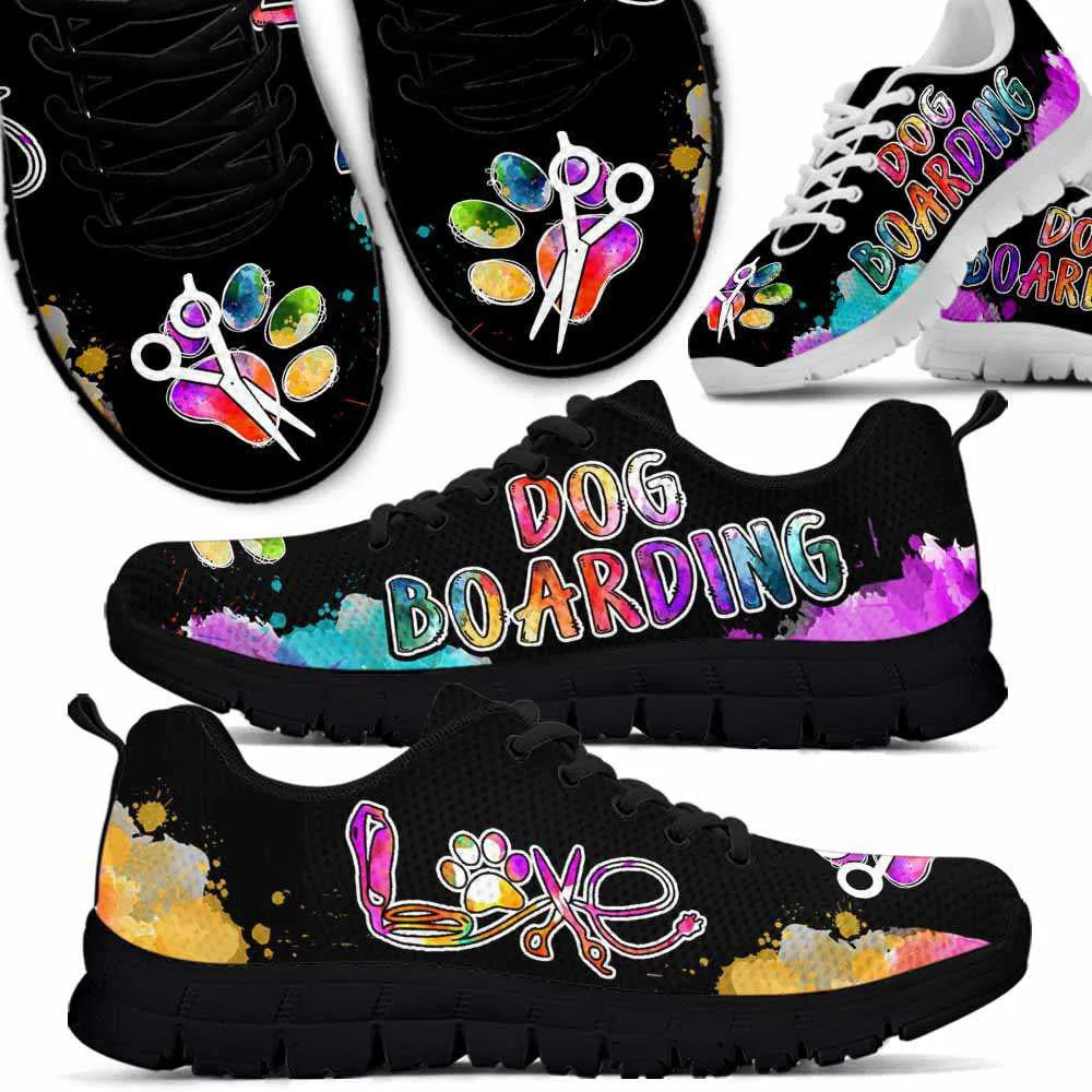 Dog Boarding Colorful Watercolor Sneakers Shoes, Dog Print Shoes, Best Running Shoes, Unique Gifts For Dog Lovers