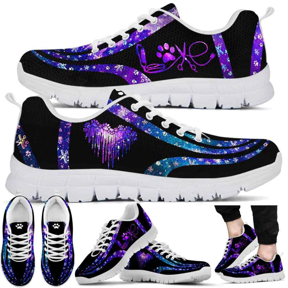 Dog Groomer Sneaker, Dog Groomer Dripping Heart Galaxy Line Sneakers Shoes, Best Running Shoes, Unique Gifts For Dog Lovers