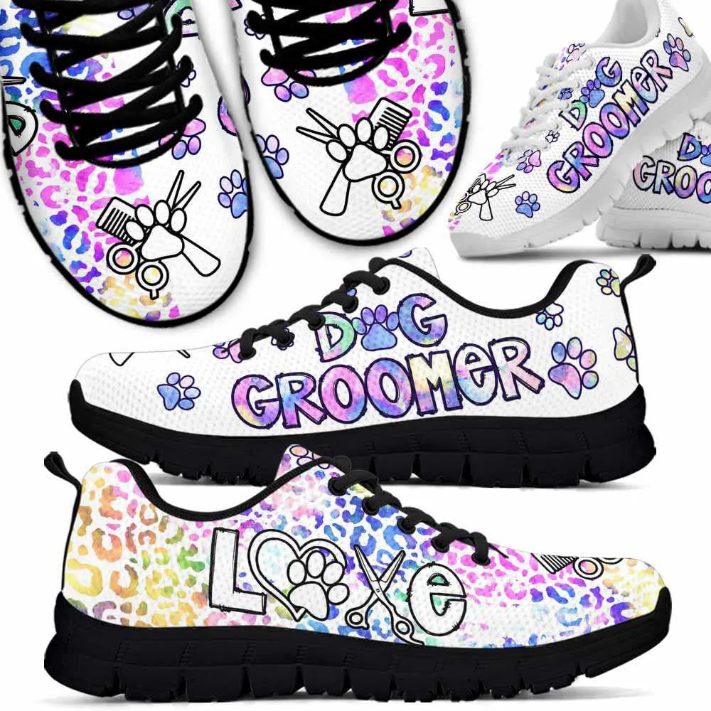 Dog Groomer Sneaker, Dog Grooming Half Leopard Pastel Sneakers Shoes, Best Running Shoes, Unique Gifts For Dog Lovers