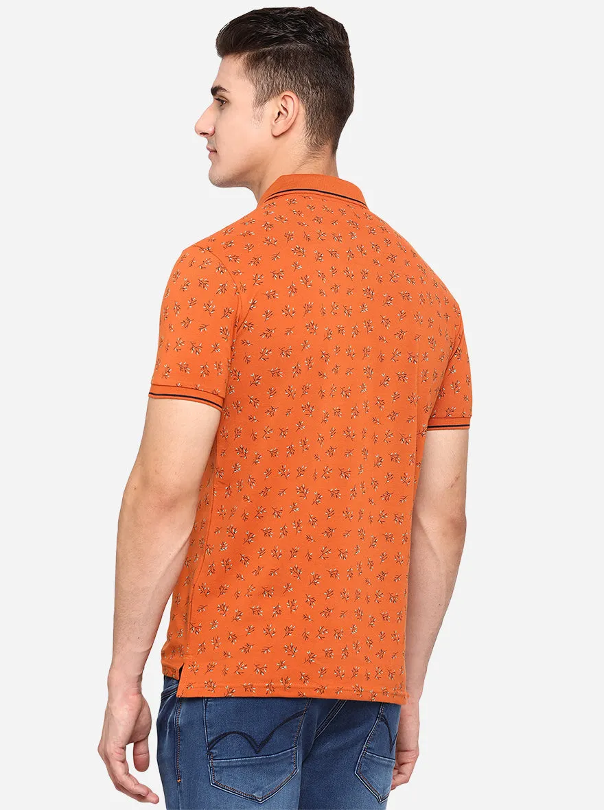 Dull Orange Printed Slim Fit Polo T-Shirt | JadeBlue