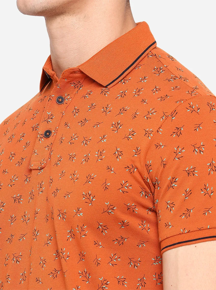 Dull Orange Printed Slim Fit Polo T-Shirt | JadeBlue