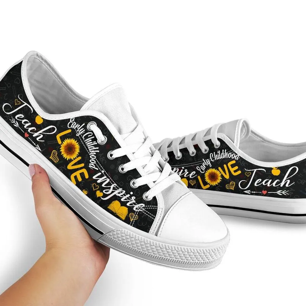 Early Childhood Teach Sunflower Low Top Shoes, Teacher Shoes, Low Top Sneakers