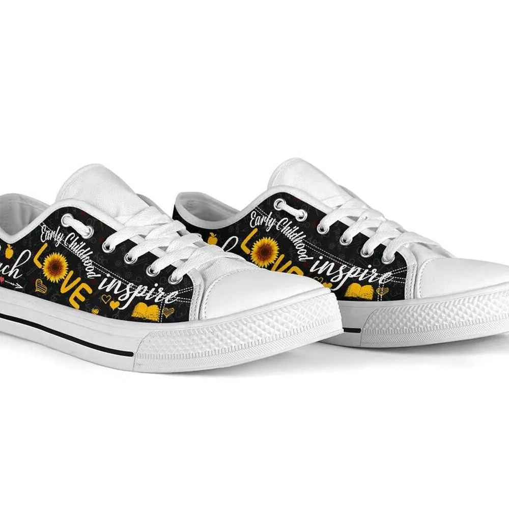 Early Childhood Teach Sunflower Low Top Shoes, Teacher Shoes, Low Top Sneakers